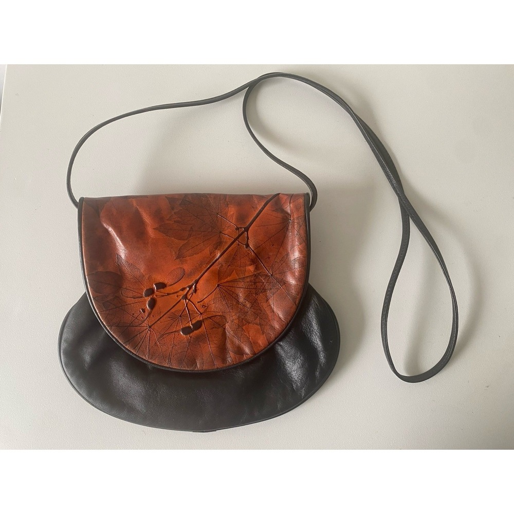 Vintage C.L. Whiting Leaf Leather Hand Made Cross Body Bag Purse Handbag Maple